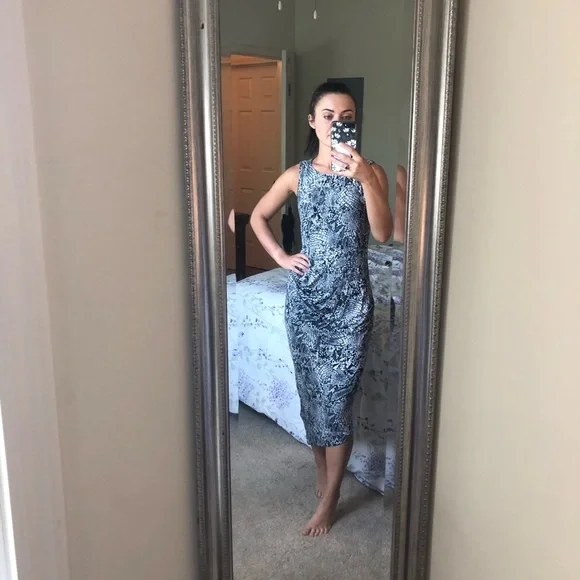 knee length dresses for ladies Calvin Klein Short Sleeved Printed Midi Dress  CHO